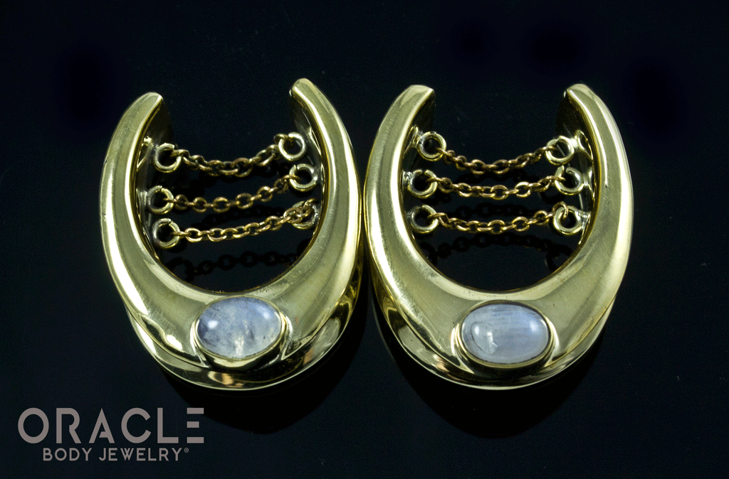 7/8" (22mm) Brass Saddles with Chains and Moonstone