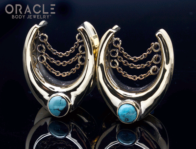 7/8" (22mm) Brass Saddles with Chains and Natural Turquoise
