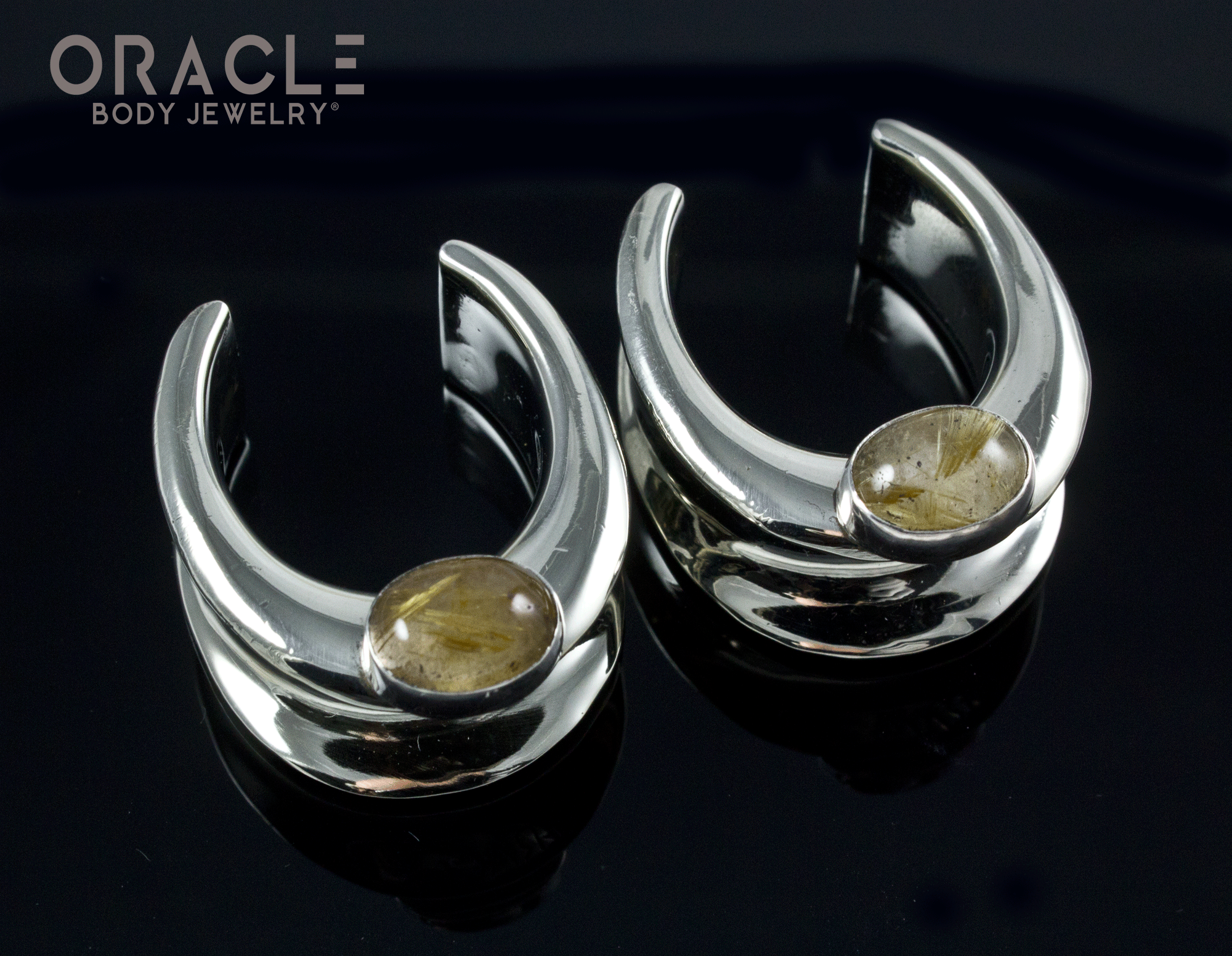 7/8" (22mm) White Brass Saddles with Rutilated Quartz