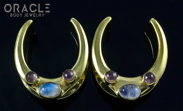 1" (25mm) Brass Saddles with Moonstone and Amethyst