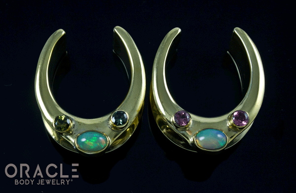 1" (25mm) Brass Saddles with Ethiopian Opals and Tourmalines