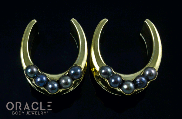 1" (25mm) Brass Saddles with Channel Set Black and Grey Pearls