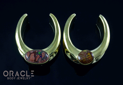 1" (25mm) Brass Saddles with Matrix Opal and Fire Agate
