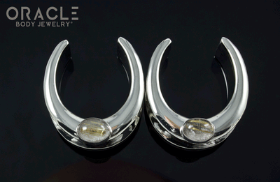 1" (25mm) White Brass Saddles with Rutilated Quartz