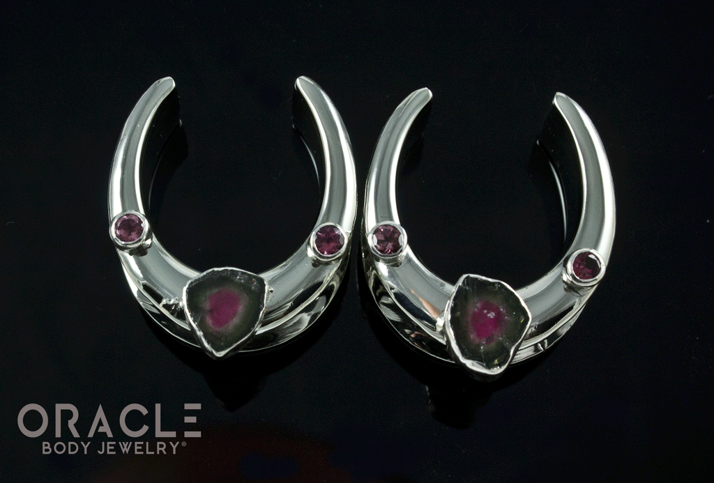1" (25mm) White Brass Saddles with Watermelon Tourmaline and Faceted Tourmalines