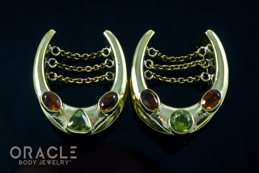 1" (25mm) Brass Saddles with Chains and Peridot and Citrine
