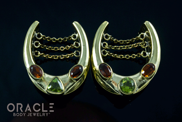 1" (25mm) Brass Saddles with Chains and Peridot and Citrine