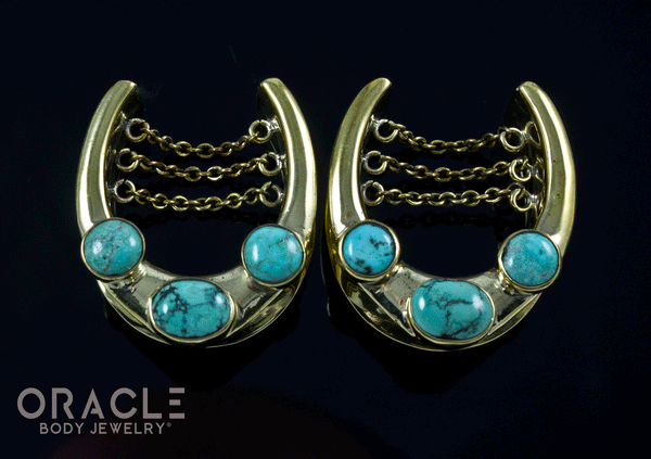 1" (25mm) Brass Saddles with Chains and Natural Turquoise