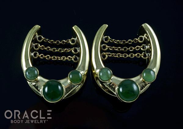 1" (25mm) Brass Saddles with Chains and Nephrite Jade