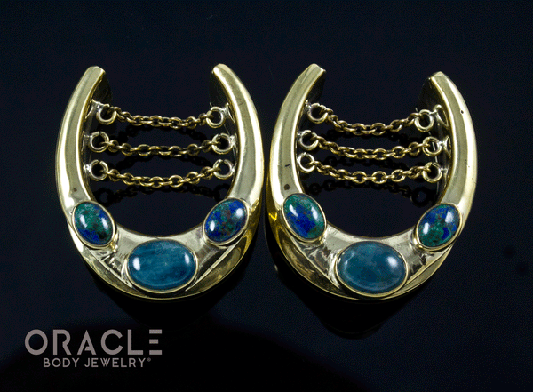 1" (25mm) Brass Saddles with Chains and Apatite and Azurite in Malachite