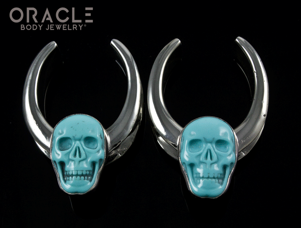 1-1/4" (32mm) White Brass Saddles with Turquoise Carved Skulls