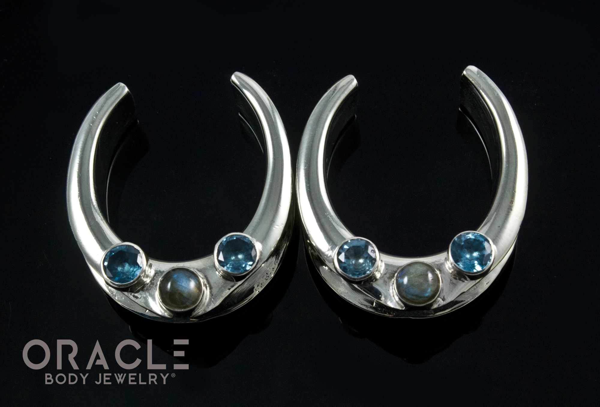 1-1/4" (32mm) White Brass Saddles with Labradorite and London Blue Topaz