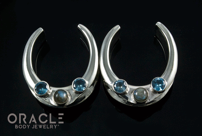 1-1/4" (32mm) White Brass Saddles with Labradorite and London Blue Topaz