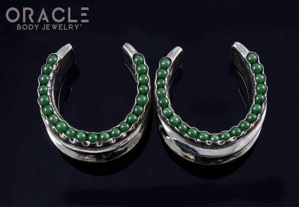 1-1/4" (32mm) White Brass Saddles with Channel Set Nephrite Jade