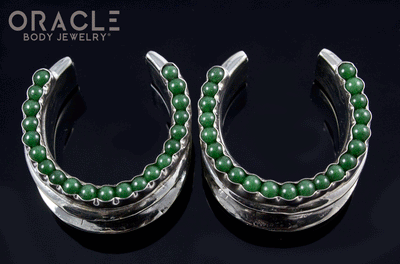1-1/4" (32mm) White Brass Saddles with Channel Set Nephrite Jade