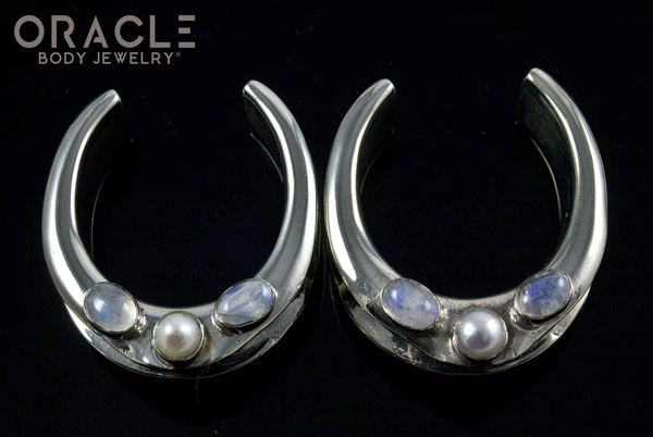 1-1/4" (32mm) White Brass Saddles with Pearls and Moonstone