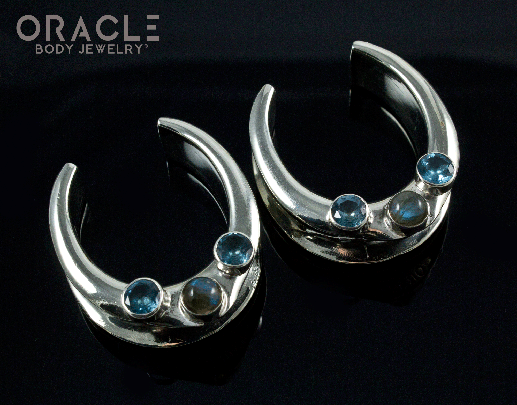 1-1/4" (32mm) White Brass Saddles with Labradorite and London Blue Topaz