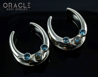 1-1/4" (32mm) White Brass Saddles with Labradorite and London Blue Topaz