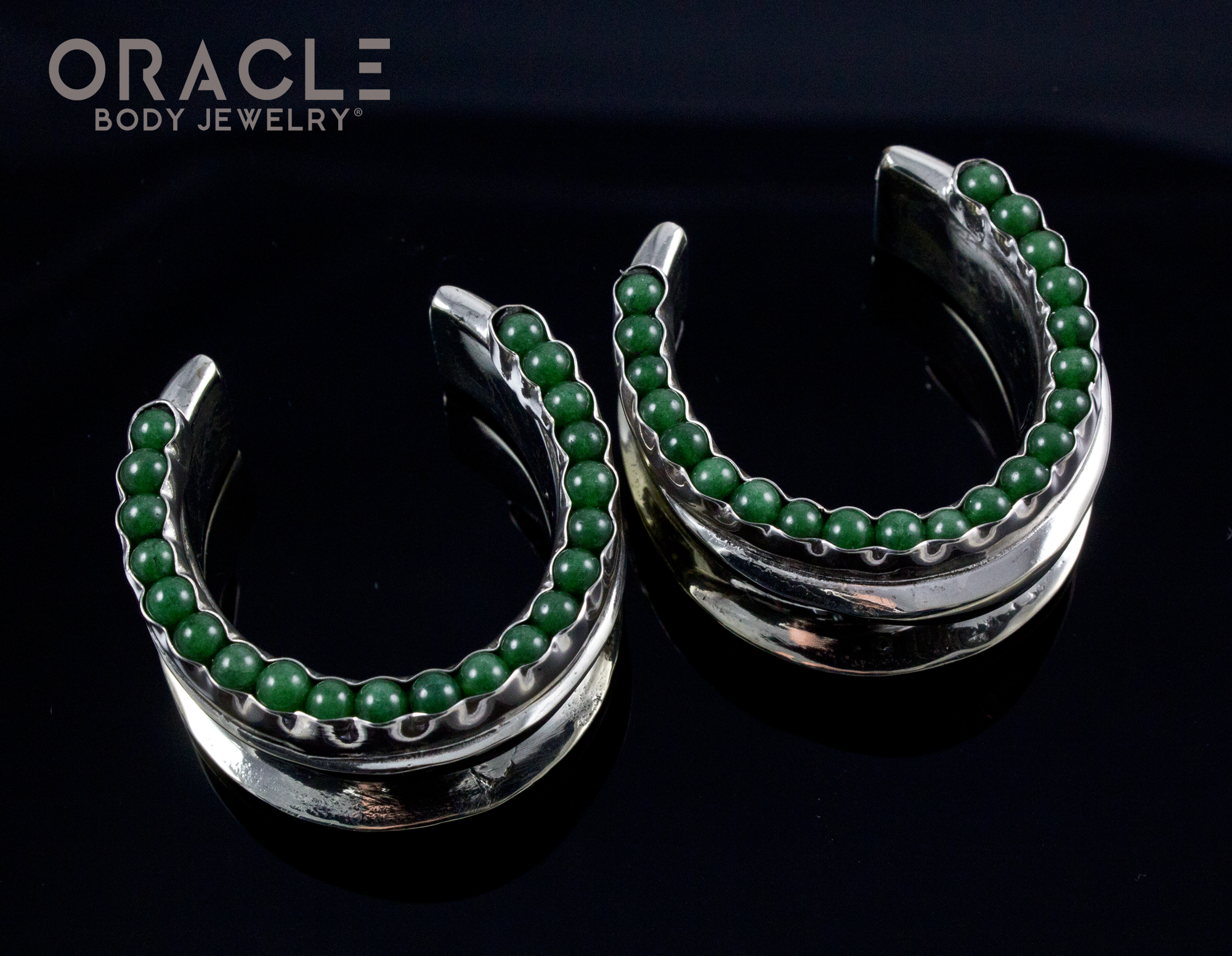 1-1/4" (32mm) White Brass Saddles with Channel Set Nephrite Jade