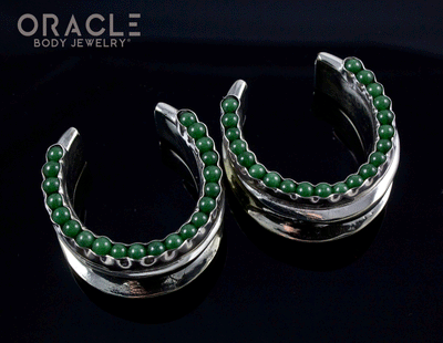 1-1/4" (32mm) White Brass Saddles with Channel Set Nephrite Jade