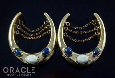 1-1/4" (32mm) Brass Saddles with Chains and Jasper and Azurite in Malachite