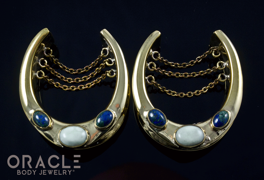 1-1/4" (32mm) Brass Saddles with Chains and Jasper and Azurite in Malachite