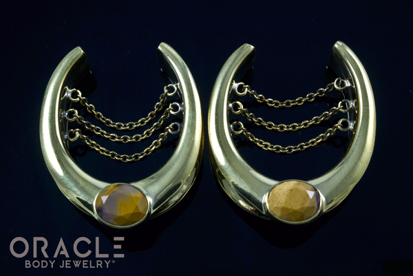 1-1/4" (32mm) Brass Saddles with Chains and Faceted Mookaite
