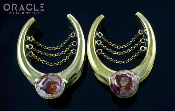 1-1/4" (32mm) Brass Saddles with Chains and Matrix Opals