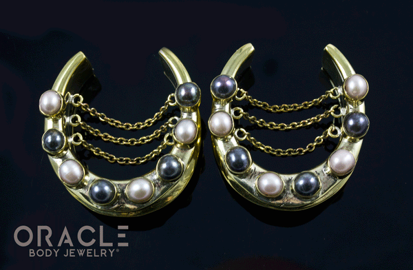1-1/4" (32mm) Brass Saddles with Black and White Pearls