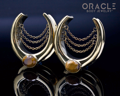 1-1/4" (32mm) Brass Saddles with Chains and Faceted Mookaite