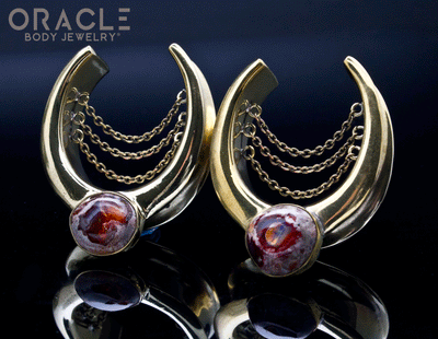 1-1/4" (32mm) Brass Saddles with Chains and Matrix Opals