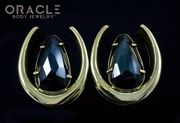 1-1/2" (38mm) Brass Saddles with Faceted Rainbow Obsidian