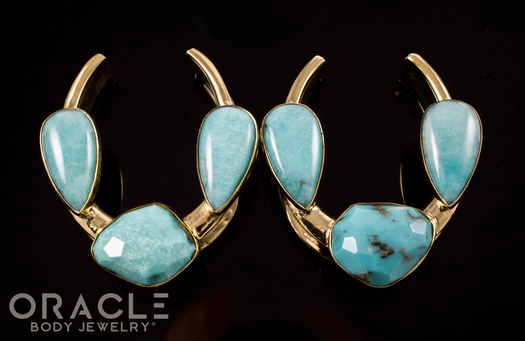 1-1/2" (38mm) Brass Saddles with Amazonite and Faceted Natural Turquoise
