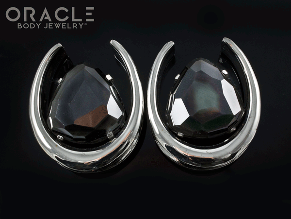 1-1/2" (38mm) White Brass Saddles with Faceted Rainbow Obsidian