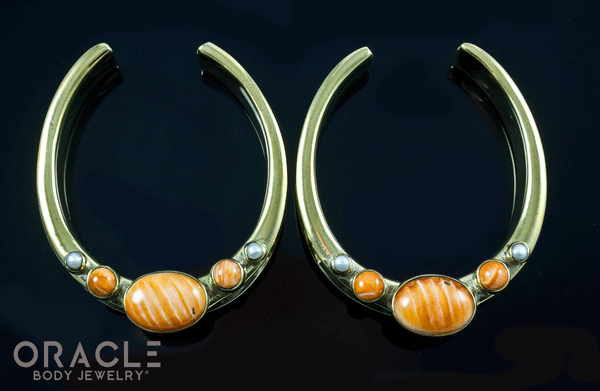 1-3/4" (44mm) Brass Saddles with Spiny Oyster and Pearls