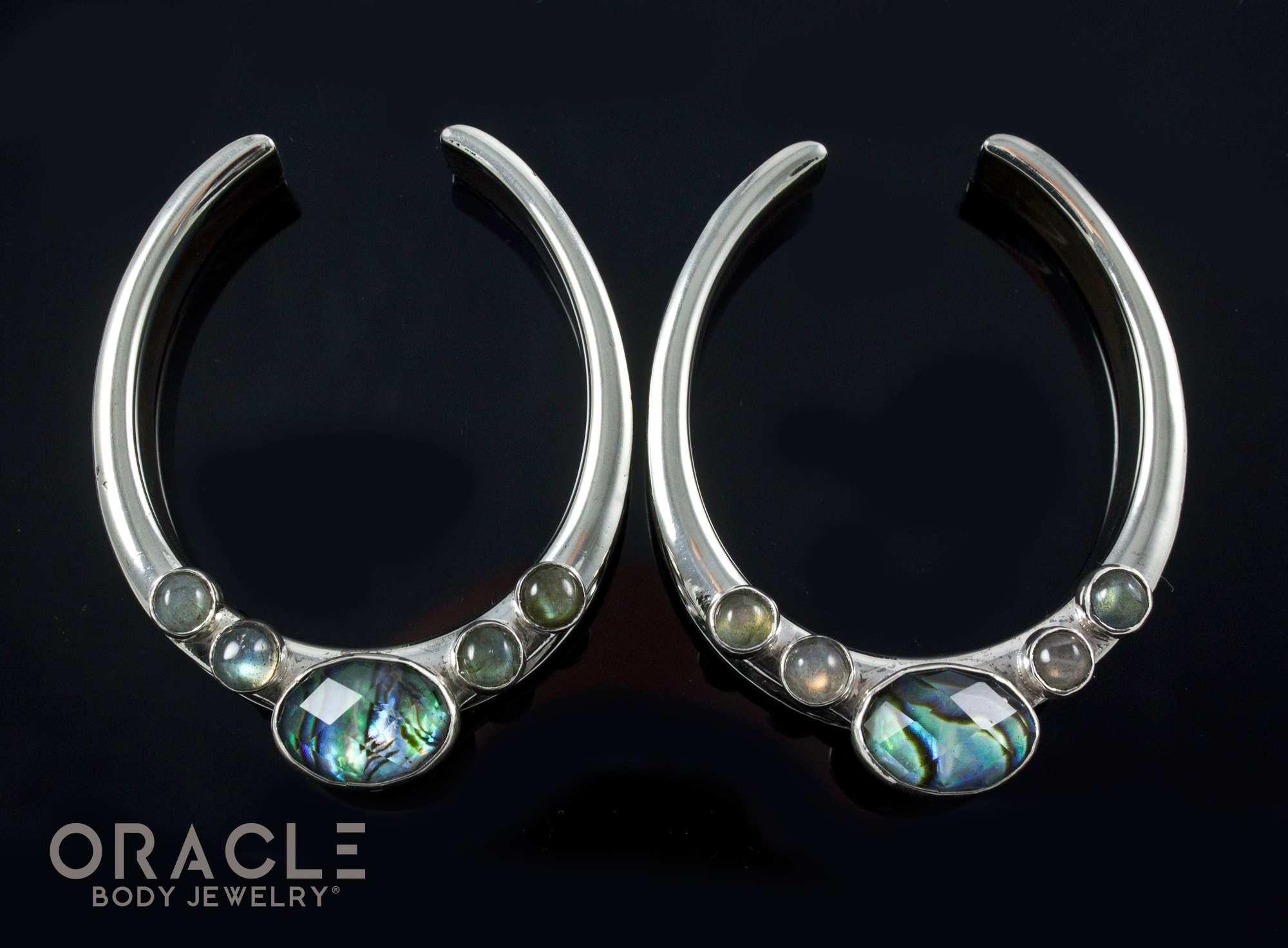 1-3/4" (44mm) White Brass Saddles with Labradorite and Faceted Abalone