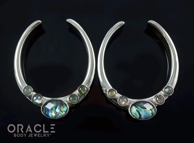 1-3/4" (44mm) White Brass Saddles with Labradorite and Faceted Abalone