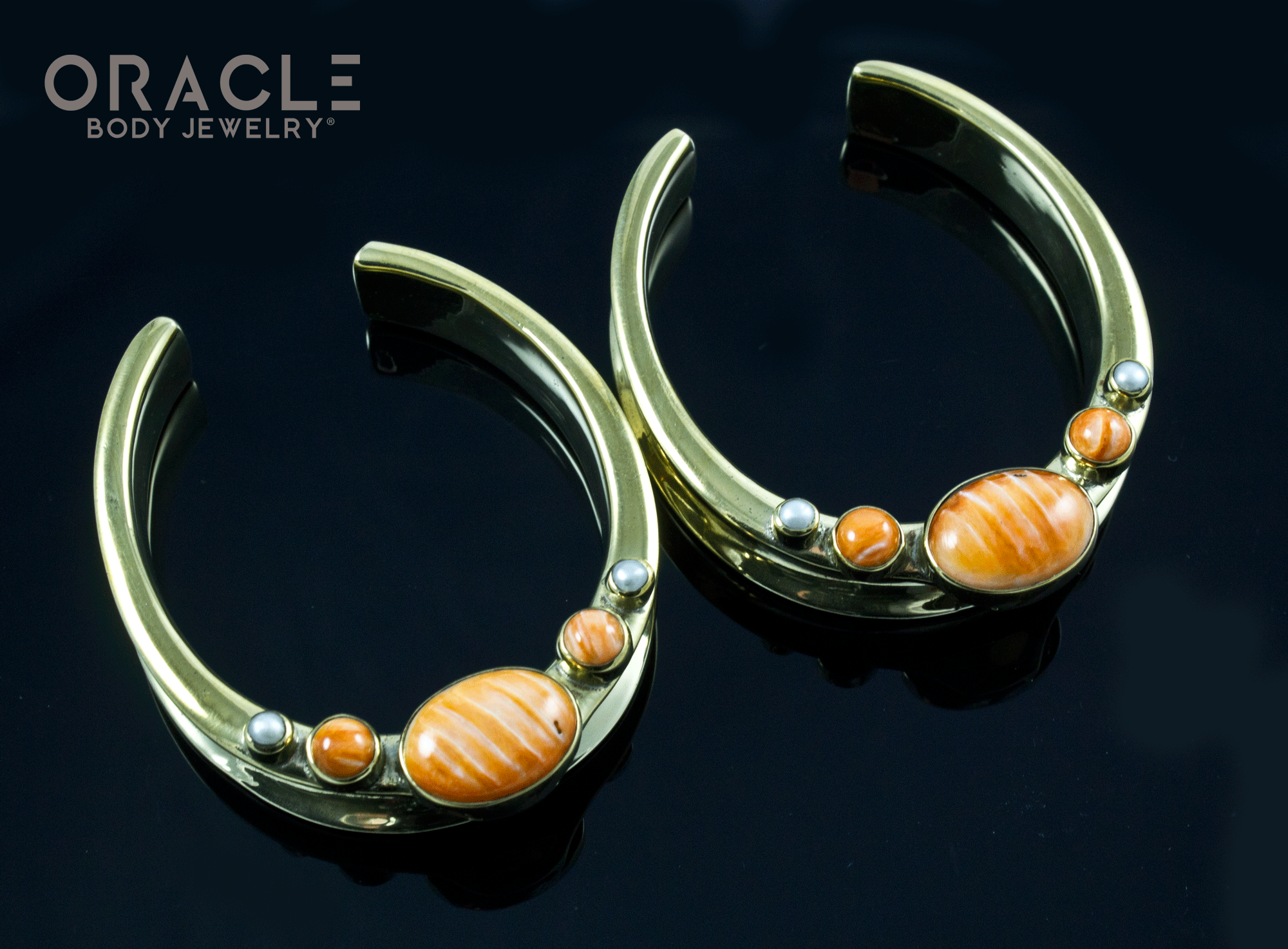 1-3/4" (44mm) Brass Saddles with Spiny Oyster and Pearls