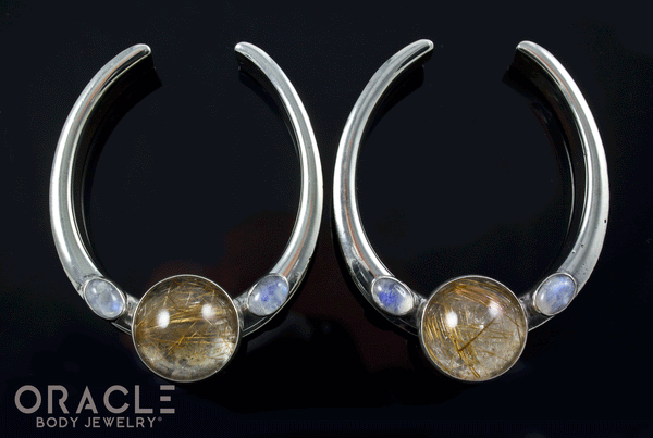 1-3/4" (44mm) White Brass Saddles with Rutilated Quartz and Moonstone
