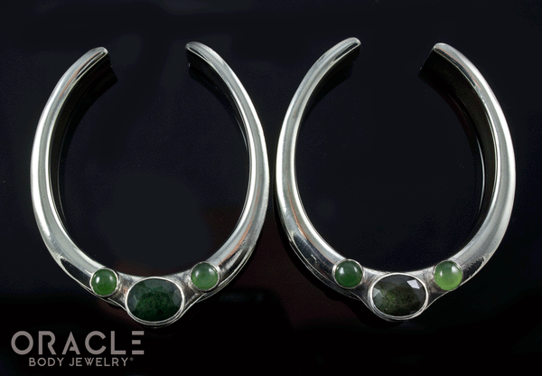 1-3/4" (44mm) White Brass Saddles with Faceted Moss Agate and Nephrite Jade