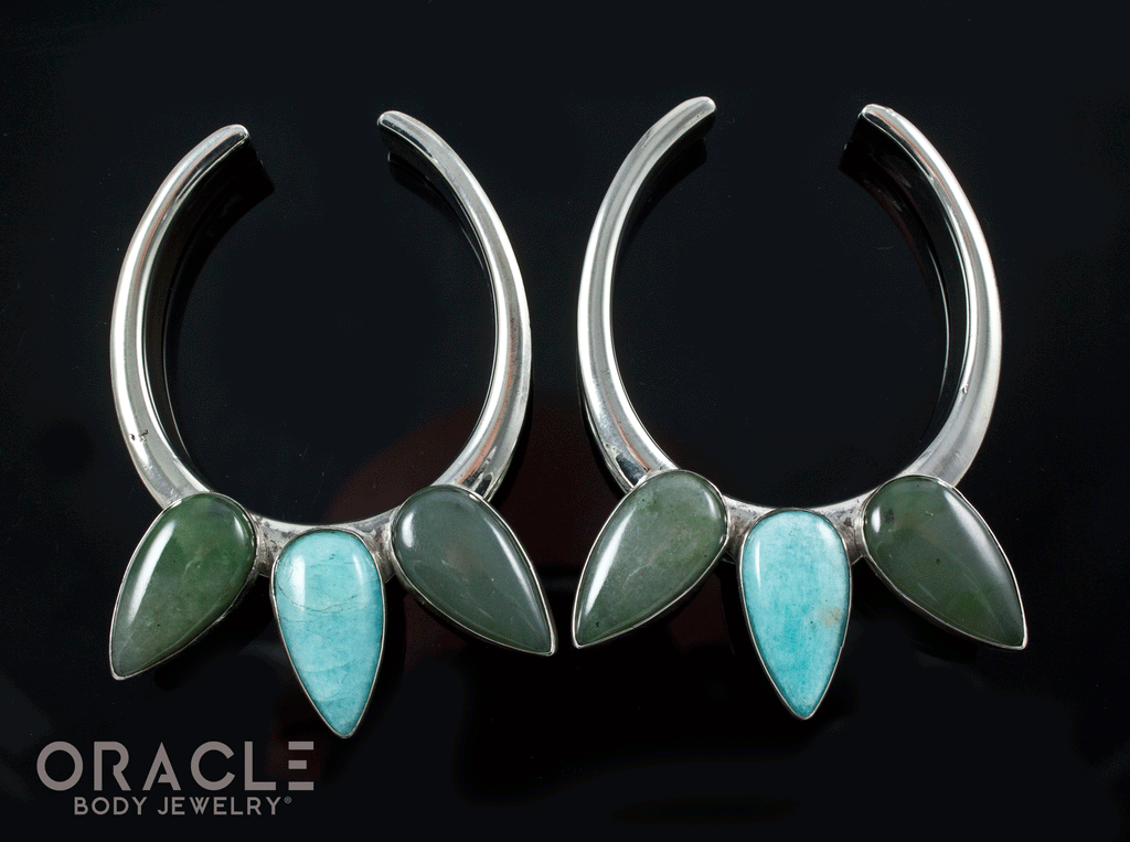 1-3/4" White Brass Saddles with Amazonite and Nephrite Jade