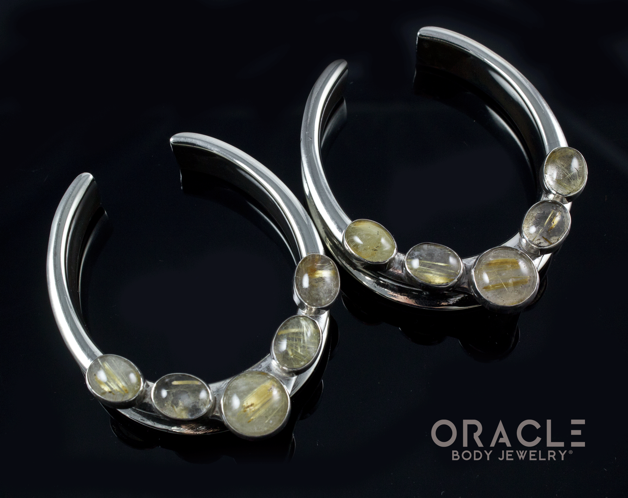 1-3/4" (44mm) White Brass Saddles with Rutilated Quartz