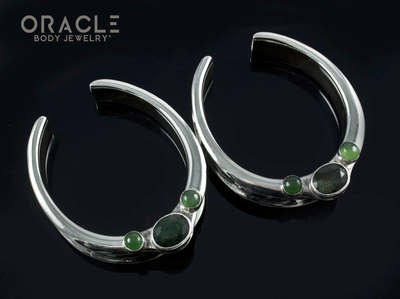 1-3/4" (44mm) White Brass Saddles with Faceted Moss Agate and Nephrite Jade
