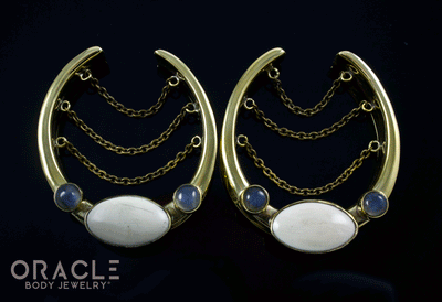 1-3/4" (44mm) Brass Saddles with Chains, Fossil Mammoth and Labradorite
