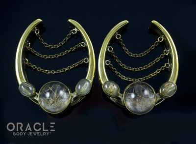 1-3/4" (44mm) Brass Saddles with Chains and Rutilated Quartz
