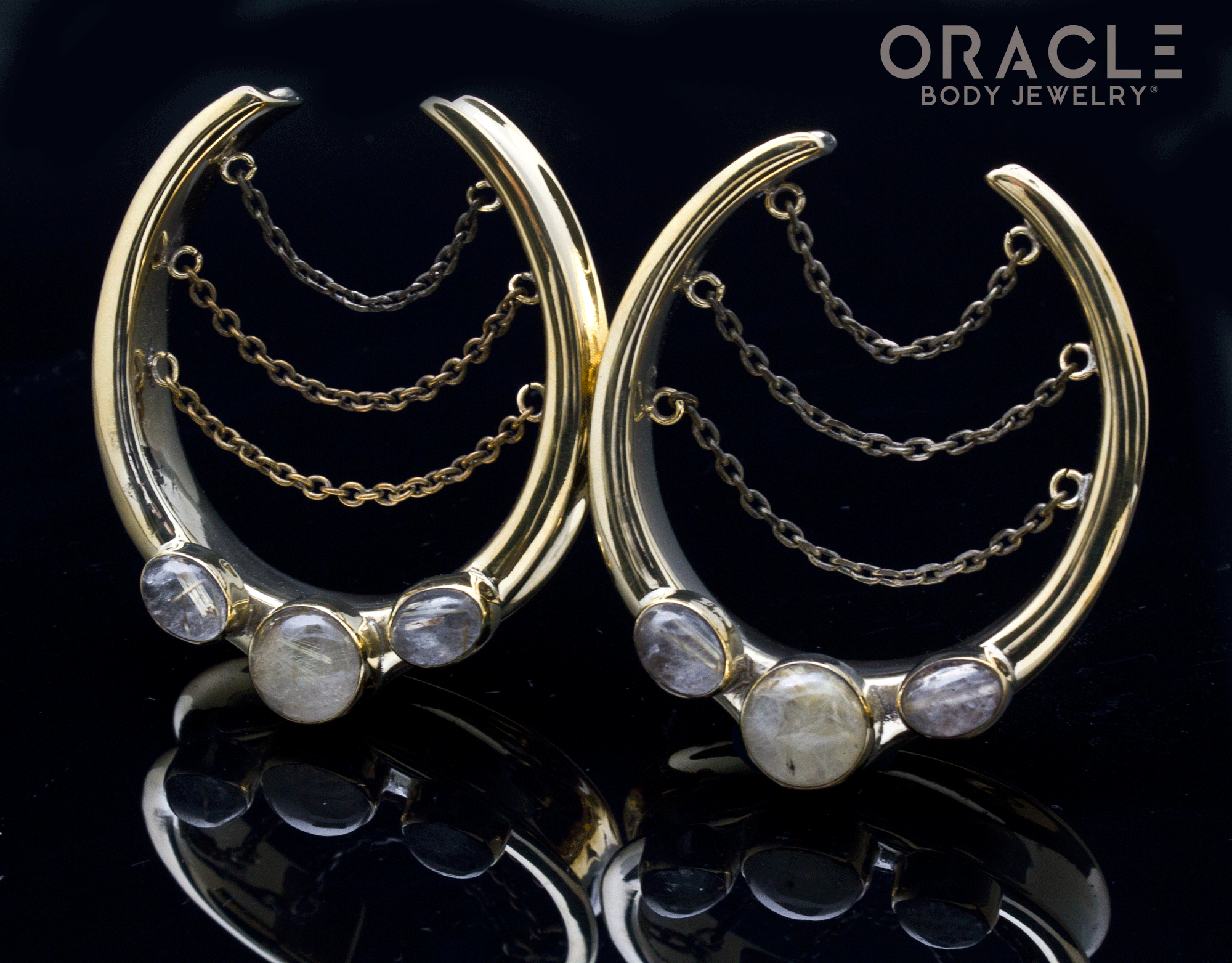 1-3/4" (44mm) Brass Saddles with Chains and Rutilated Quartz