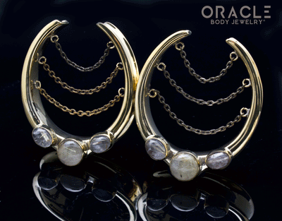 1-3/4" (44mm) Brass Saddles with Chains and Rutilated Quartz