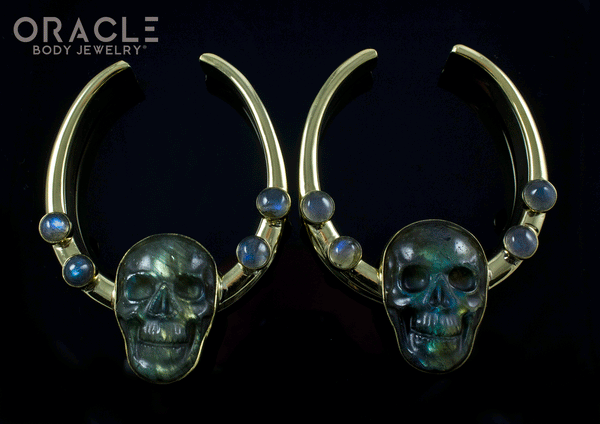 2" (51mm) Brass Saddles with Labradorite Skulls and Accents