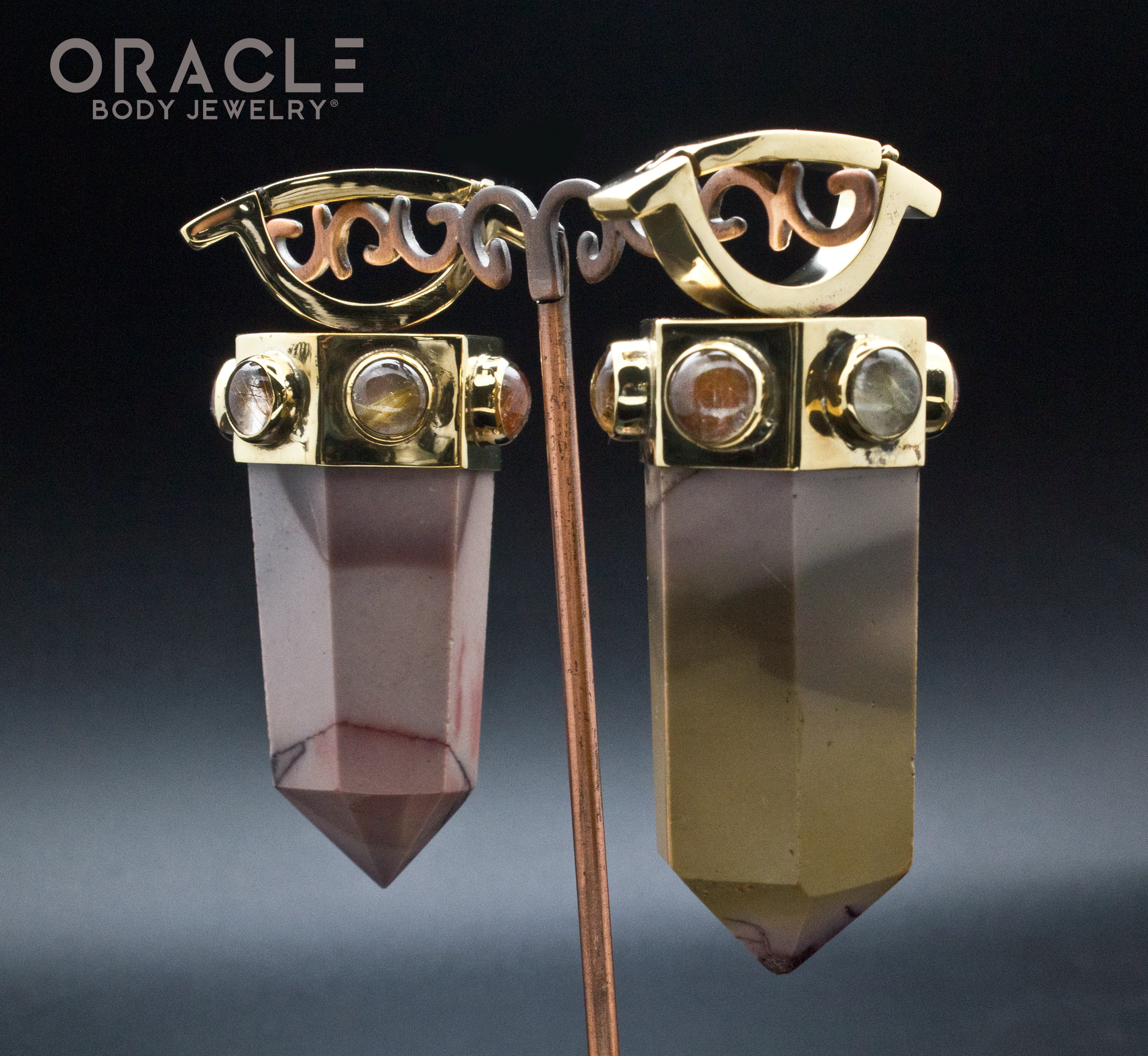 Zuul Weights with Mookaite and Gold and Red Rutilated Quartz Accents
