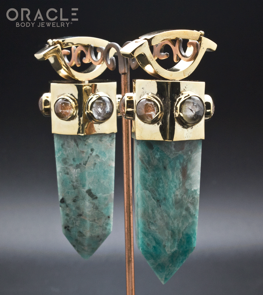 Zuul Weights with Amazonite and Tourmalated and Red Rutilated Quartz Accents